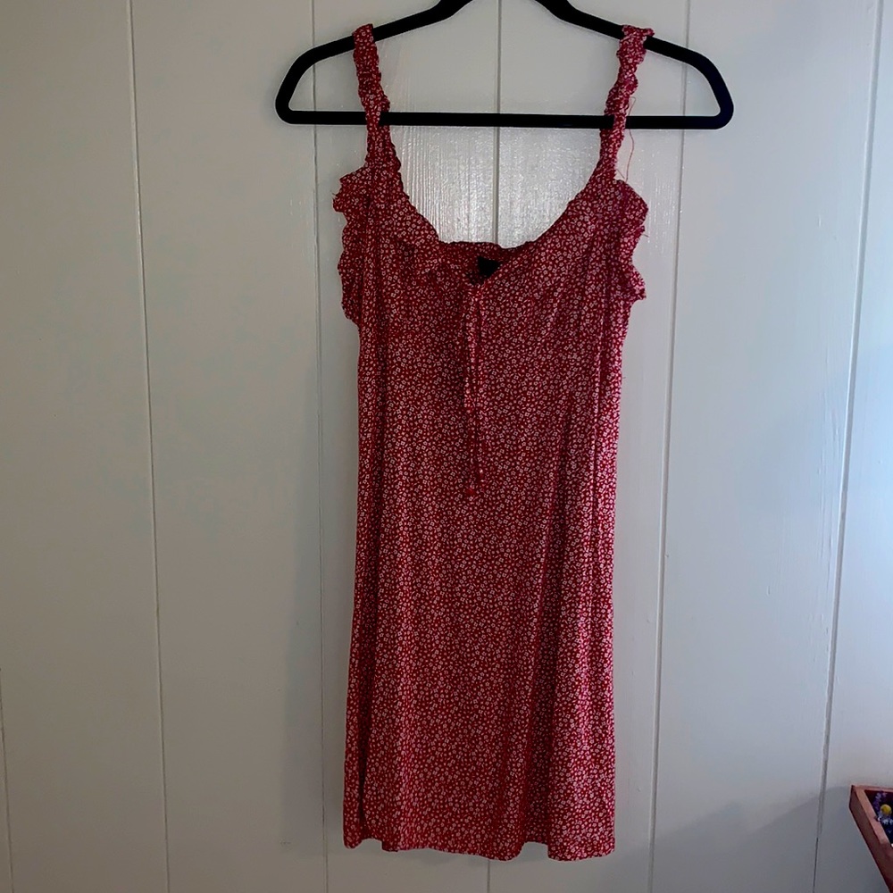 Red and white flower print dress